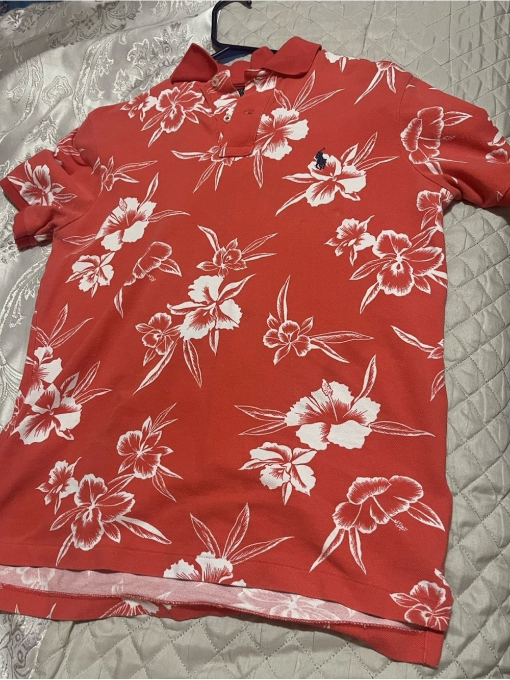 Men's Red Floral Polo Shirt - Classic Hawaiian Print